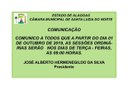 Câmara muda dia e Horário das Sessões a partir de Outubro de 2019.