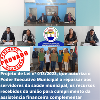 Vereadores aprovam Projeto de Lei autorizando o município a repassar os recursos federais para os servidores da saúde deste município.